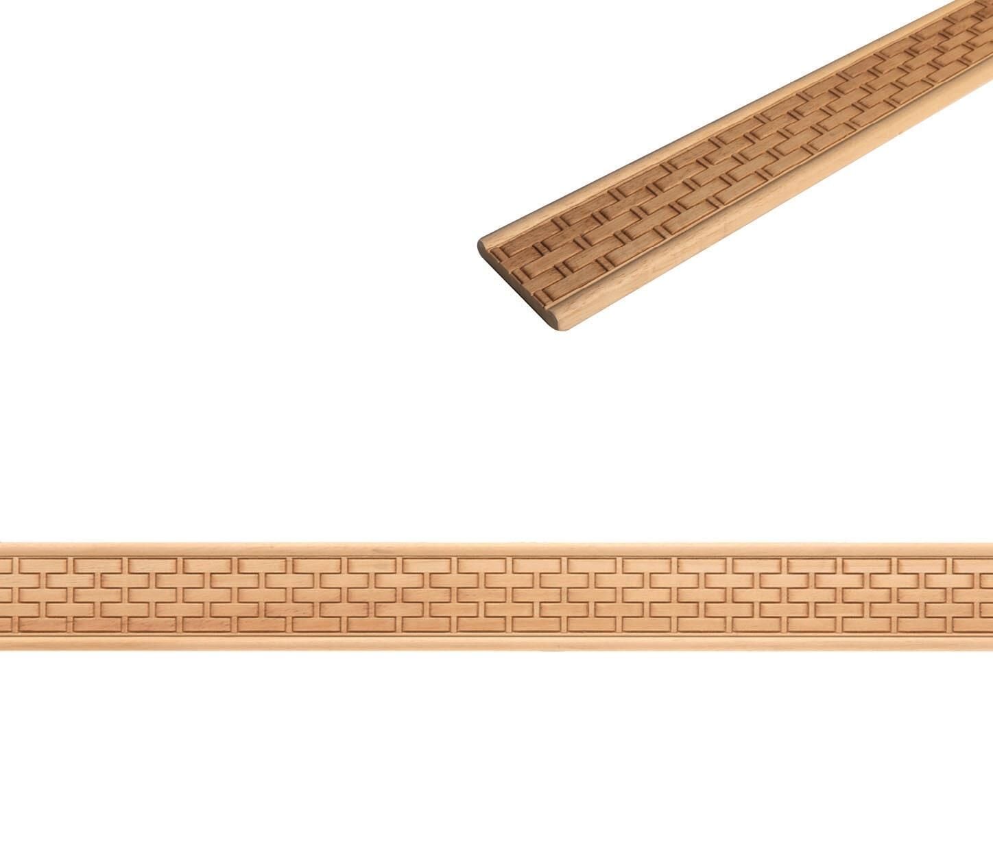 Ayous Ahşap Oyma İşlemeli Hasır Desenli Çıta Boyanabilir Dekoratif Aksesuar 90x15 mm MAC16