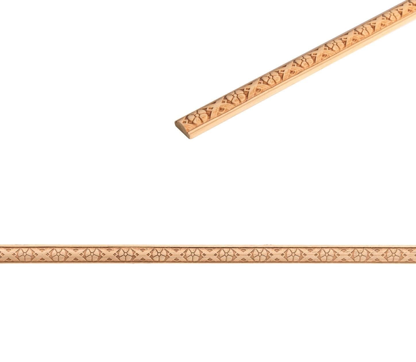 Ayous Ahşap Oyma İşlemeli Yonca Desenli Çıta Boyanabilir Dekoratif Aksesuar 20x10 mm MAC55