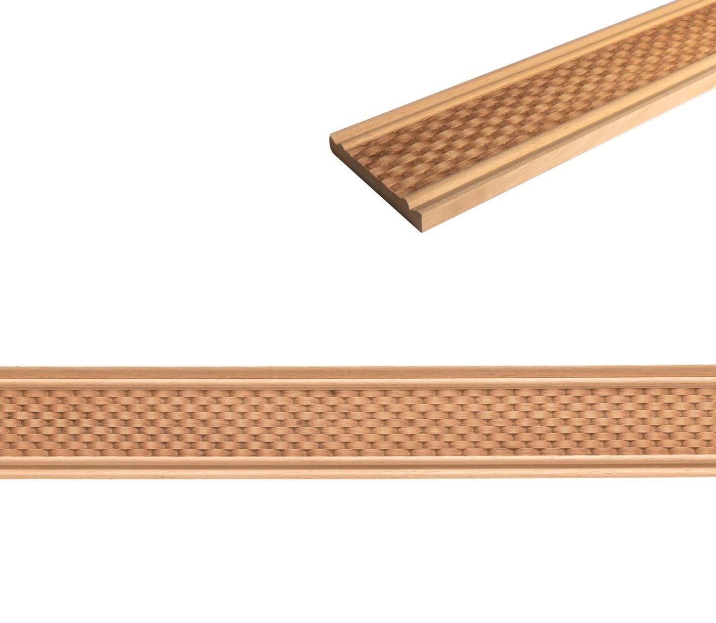 Ayous Ahşap Oyma İşlemeli Hasır Desenli Çıta Boyanabilir Dekoratif Aksesuar 110x15 mm MAC59