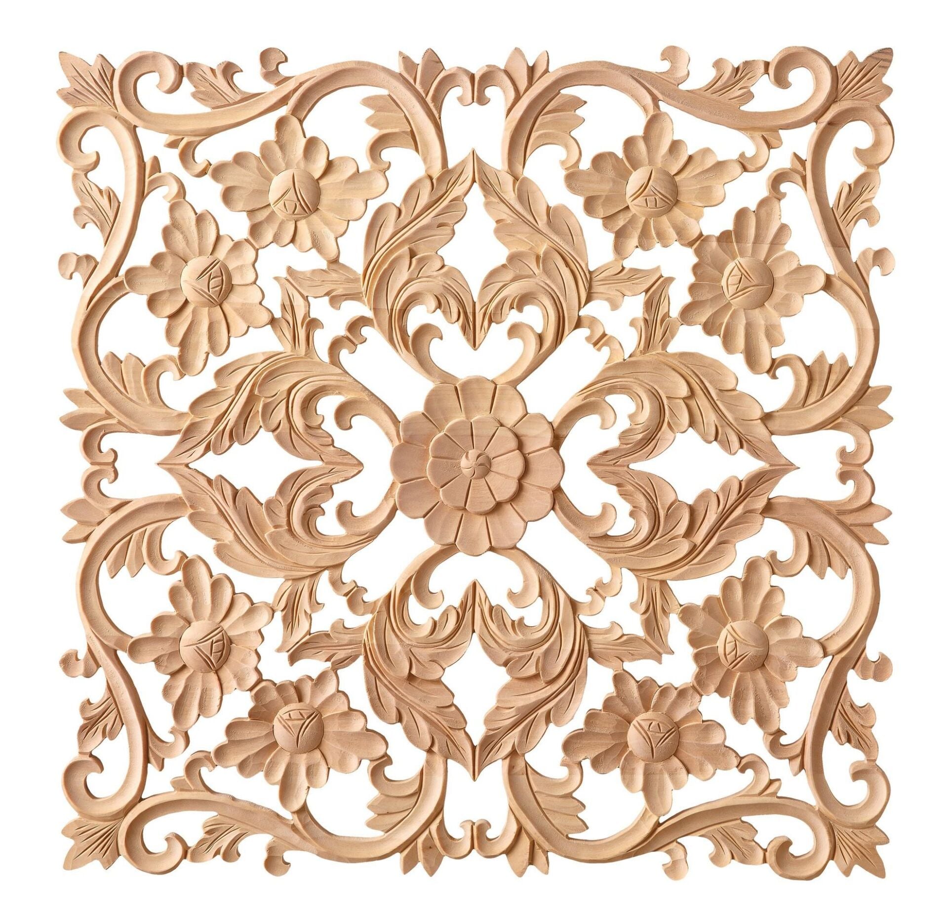 Aplik Orta Göbek Boyanabilir Ahşap Desenli İşlemeli Dekoratif Aksesuar 45x45x1,5 cm OGK01