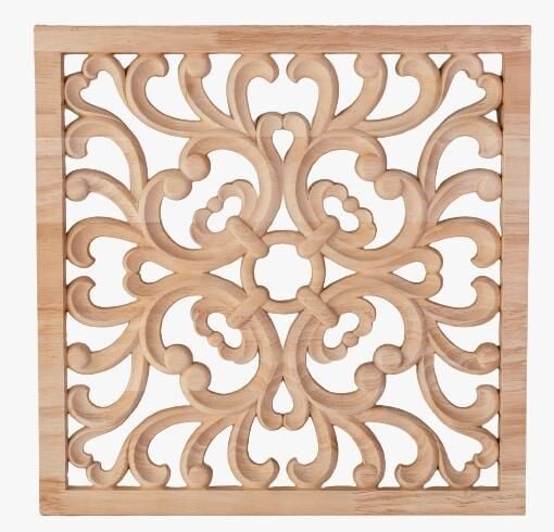 Aplik Orta Göbek Boyanabilir Ahşap Desenli İşlemeli Dekoratif Aksesuar 45x45x1,4 cm OGK04