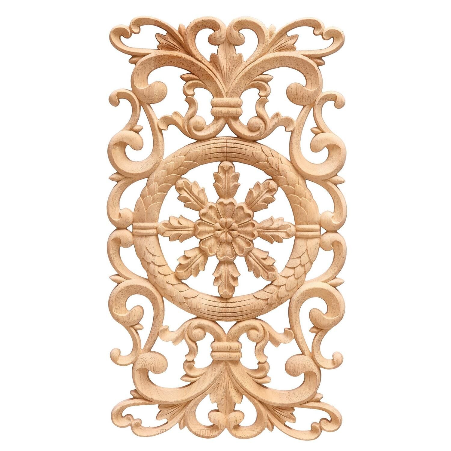 Aplik Orta Göbek Boyanabilir Ahşap Desenli İşlemeli Dekoratif Aksesuar 53x30x1,4 cm OGM23