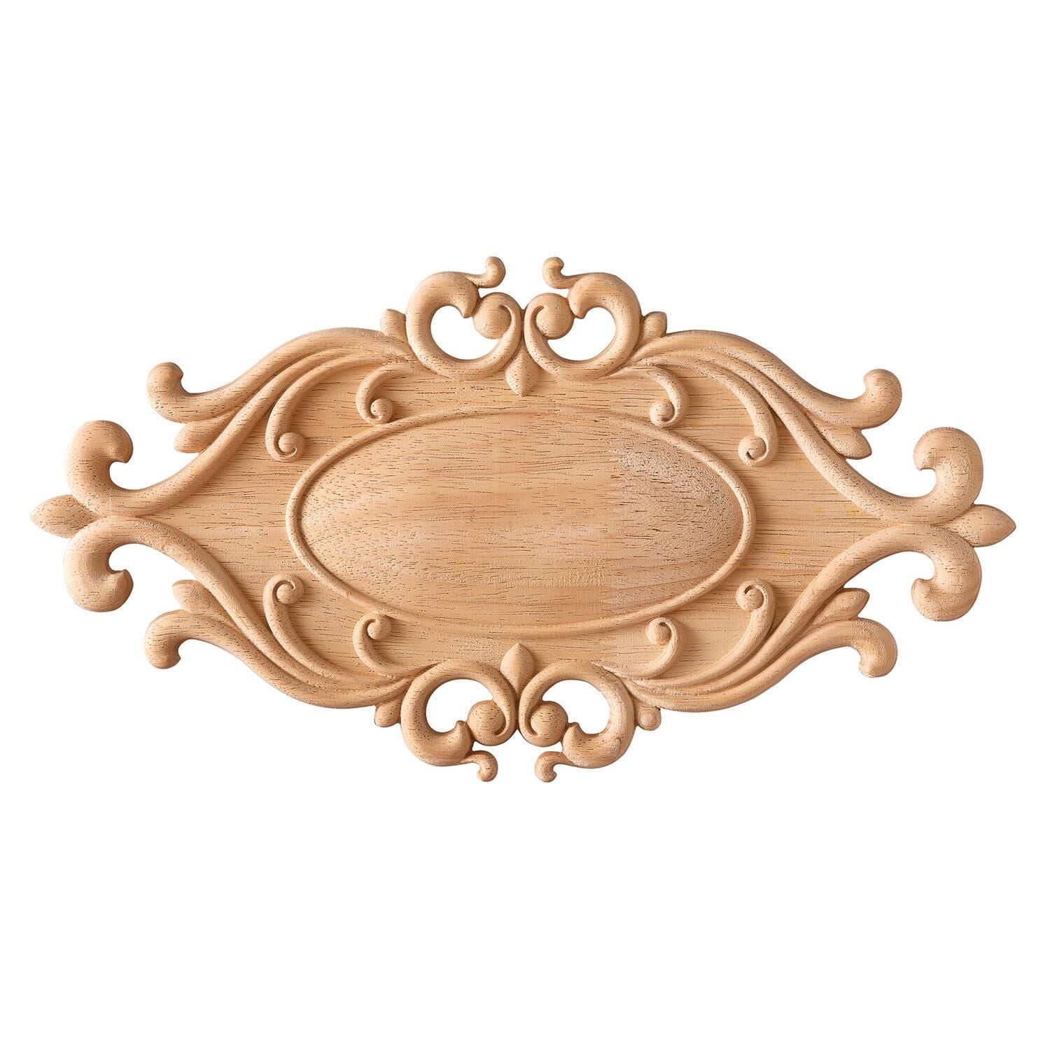 Aplik Orta Göbek Boyanabilir Ahşap Desenli İşlemeli Dekoratif Aksesuar 30x16x1,2 cm OGM40