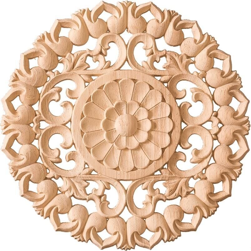 Aplik Orta Göbek Boyanabilir Ahşap Desenli İşlemeli Dekoratif Aksesuar 25x25x1,1 cm OGO09